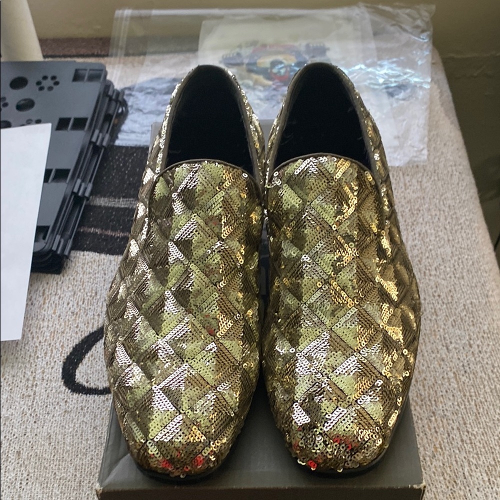 Stacy Adams Gold Quilted Loafers Slip-Ons